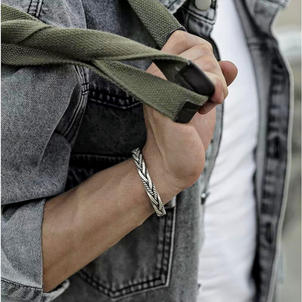 Heavy Braided Cuff Bracelet | 925 Sterling Silver - Picture 10 of 13